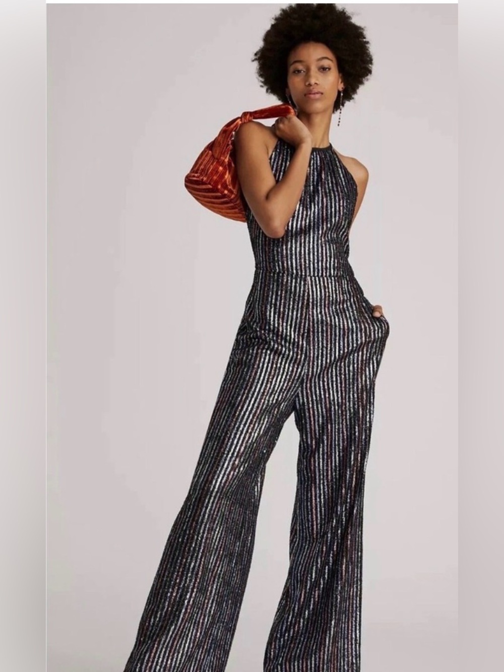 Maeve Black and Silver Striped Jumpsuit